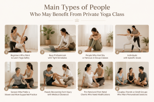 Main types of people who may benefit from a private yoga class in KL, including beginners, seniors, busy professionals, prenatal clients and small groups - LA Pilates