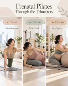 Prenatal Pilates exercises through the first, second and third trimesters with safe movement modifications for pregnancy